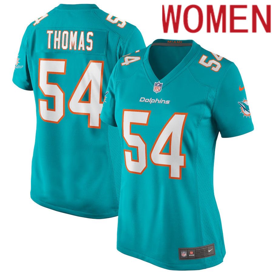 Women Miami Dolphins #54 Zach Thomas Nike Aqua Game Retired Player NFL Jersey->women nfl jersey->Women Jersey